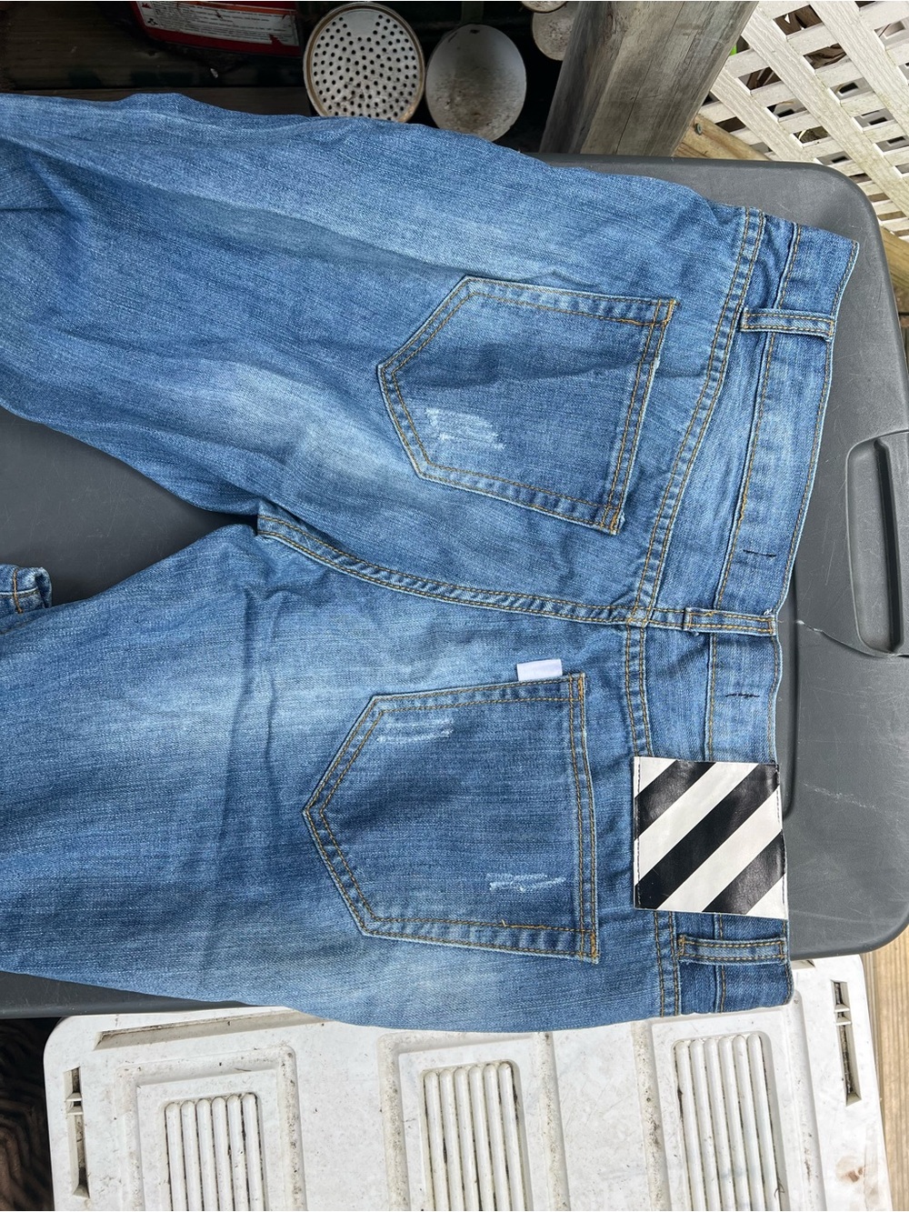 Off-White Men's Blue Relaxed Fit Jeans with Signature Diagonal Tab